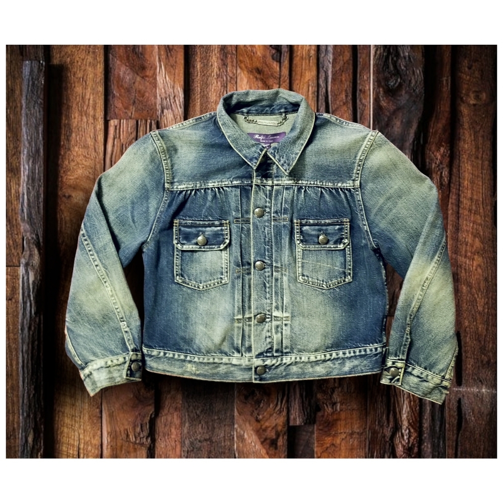 ☆NWT☆RALPH LAUREN PURPLE LABEL DISTRESSED DENIM JACKET- WOMEN'S SIZE LARGE
